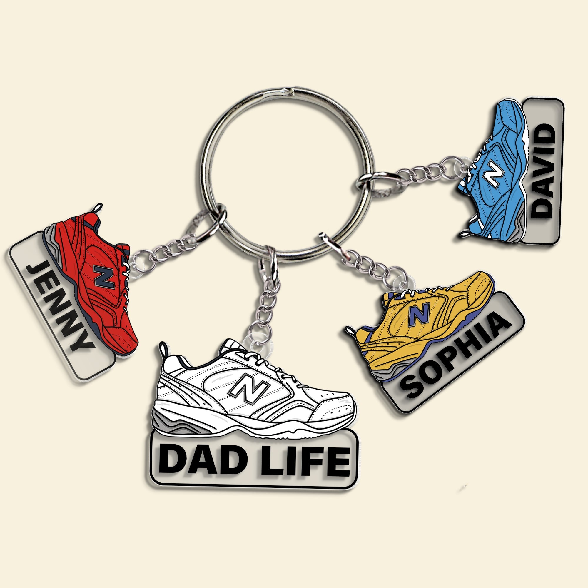 Personalized Dad Keychain with Shoe Charms - Custom Names Keychains PopCulturePrints