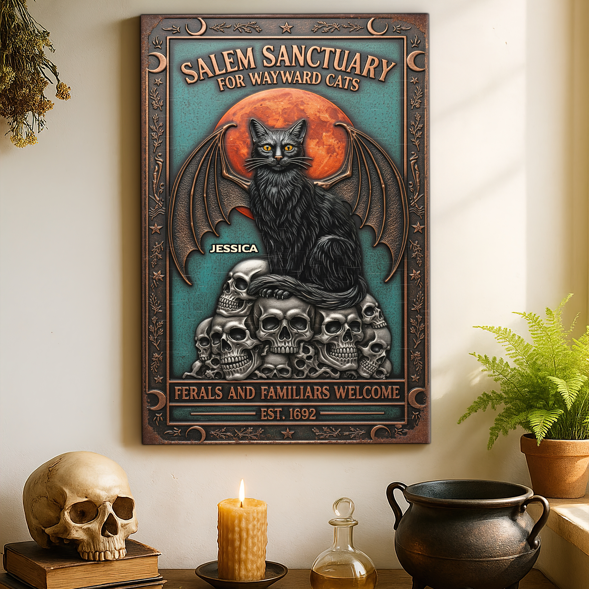 Witch Sanctuary – Personalize Your Own Salem Metal Sign for Cat Lovers Metal Signs PopCulturePrints