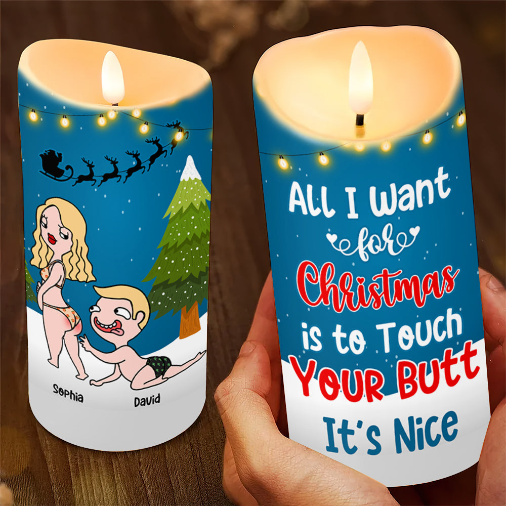 Personalized Christmas Couple Candle - Touch Your Butt | Valentine's Day Gifts Led Candle PopCulturePrints