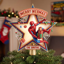 Load image into Gallery viewer, “Swing Into the Holidays!” - Merry Webmas Christmas Tree Topper - Personalized Custom Gift for Spider-Man Fans
