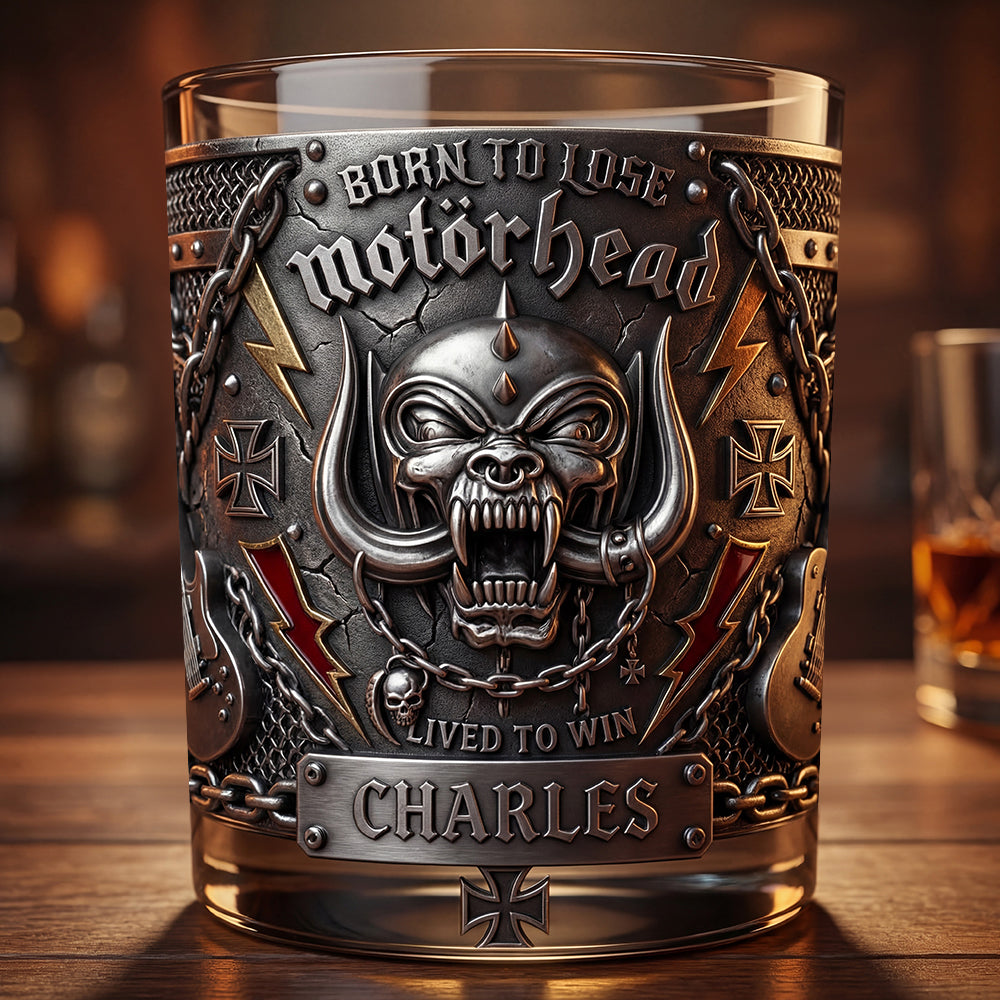 "Born to Lose, Lived to Win" - Personalized Power Round Glass - Unique Gift for Music Lovers, Rock Fans, and Collectors Glass PopCulturePrints