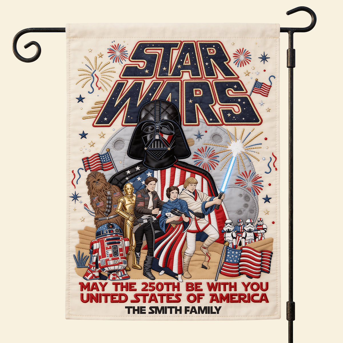 “May the 250th Be With You” - USA 250th Anniversary Garden Flag - Personalized Gift for Star Wars Fans & Patriotic Families Garden Flag PopCulturePrints