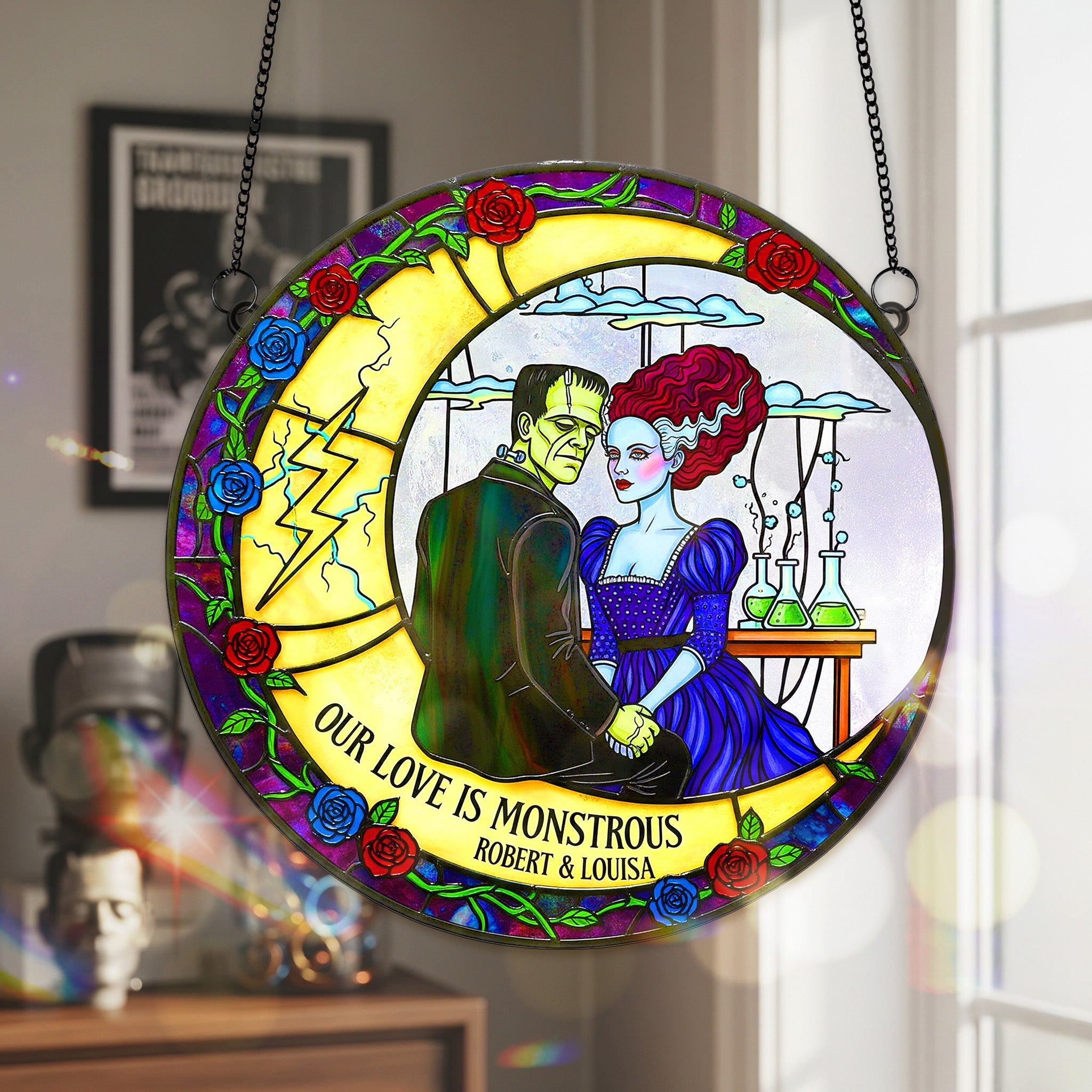 Our Love is Monstrous - Spooky Couple Suncatcher Ornament - Personalized Gift for Couples Ornament PopCulturePrints