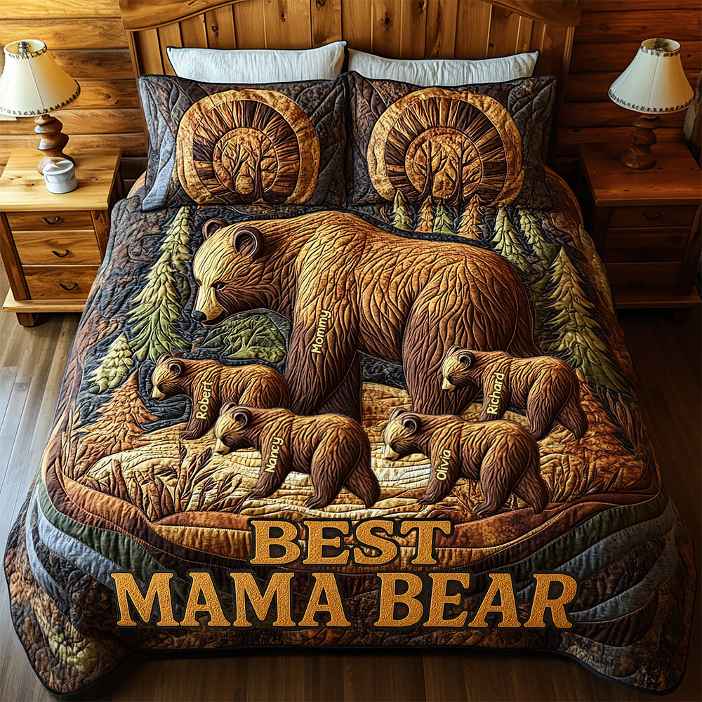 Celebrating the Best! Personalized Mama Bear Quilt Bed Set - Perfect Gift for Mom and Grandma Blanket PopCulturePrints