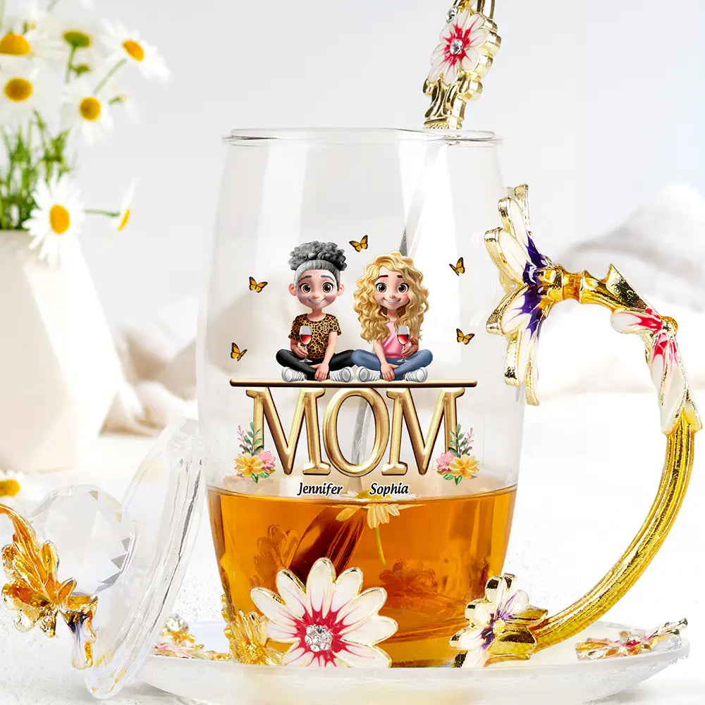 “Together is a Wonderful Place to Be” - Personalized Glass Flower Tea Cup for Mom & Grandma Glass Flower Tea Cup PopCulturePrints