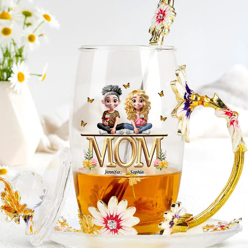 “Together is a Wonderful Place to Be” - Personalized Glass Flower Tea Cup for Mom & Grandma Glass Flower Tea Cup PopCulturePrints