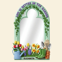 Load image into Gallery viewer, &quot;Life is Better in the Garden&quot; - Personalized Gardening Wall Hanging Mirror - Unique Gift for Gardeners, Plant Lovers, and Home Decor Enthusiasts Mirror PopCulturePrints
