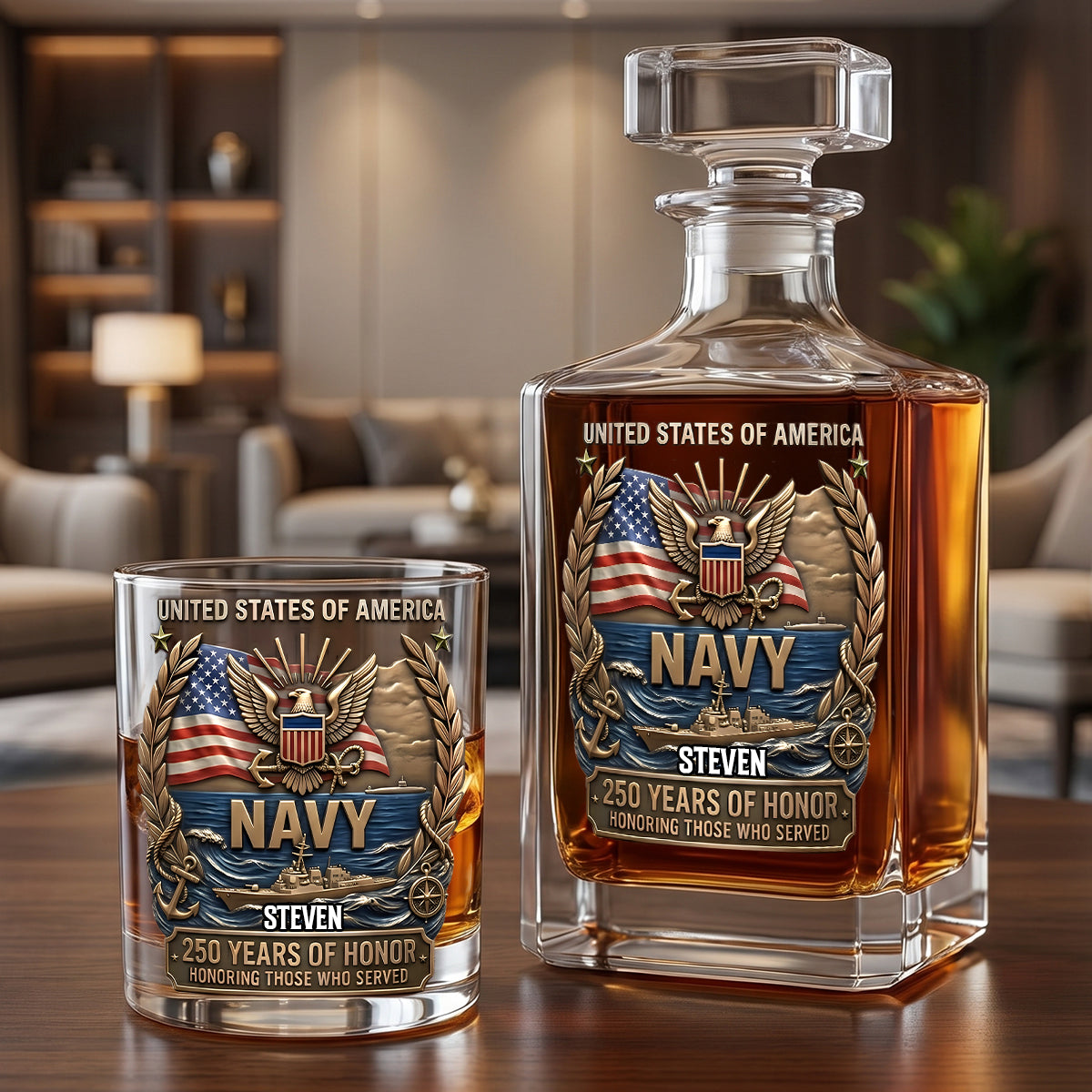 250 Years Of Honor Decanter Set - Personalized Gift for Veterans