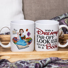 Load image into Gallery viewer, Personalized Book Lover’s Coffee Mug - Her Nose Stuck In a Book Coffee Mug PopCulturePrints
