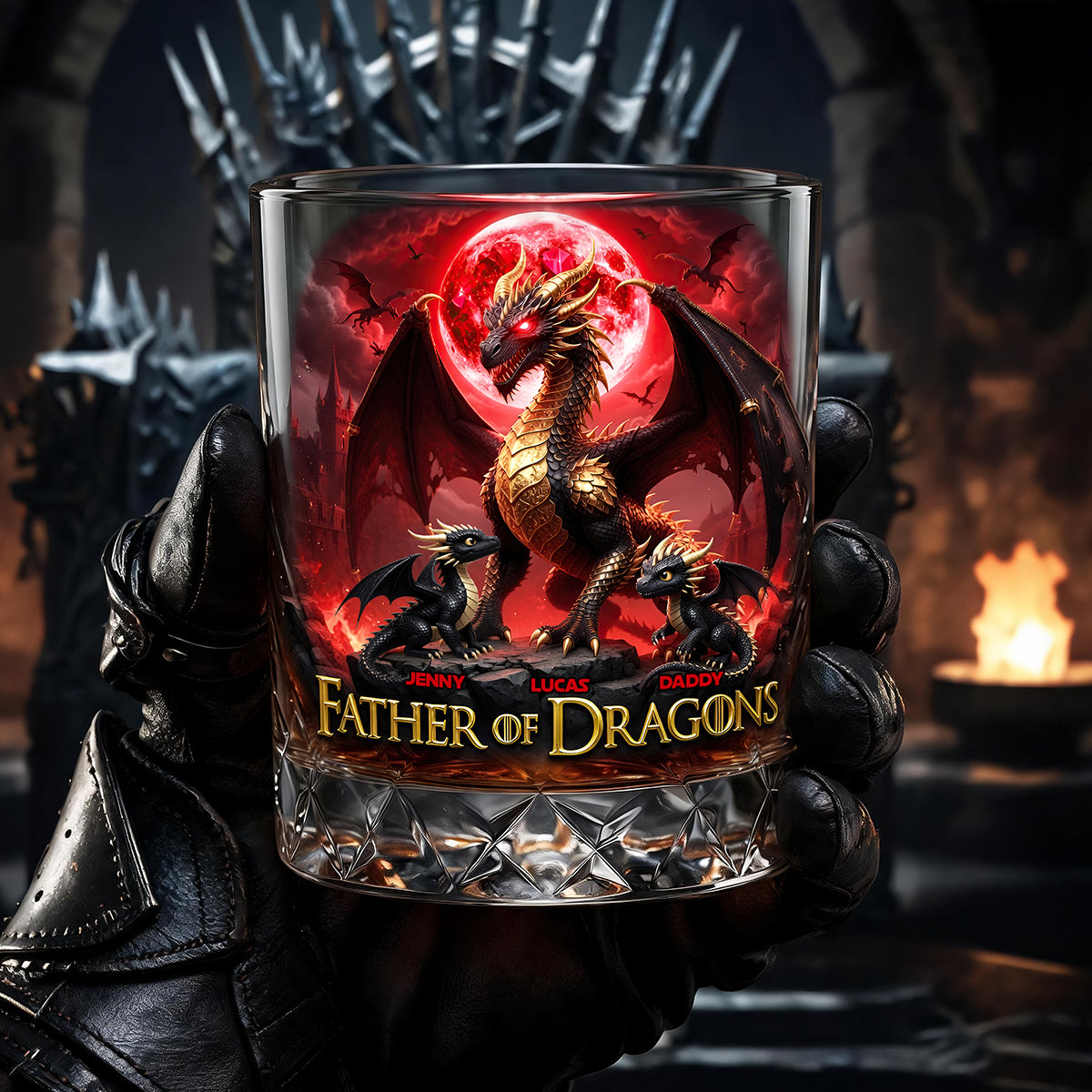 “Father of Dragons” – Personalized Round Glass – Unique Gift for Dad and Grandpa Glass PopCulturePrints