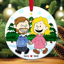 Load image into Gallery viewer, Personalized Cartoon Couple Ornament - Hand in Hand Ceramic Keepsake for Valentine&#39;s Day Gifts Ornament PopCulturePrints
