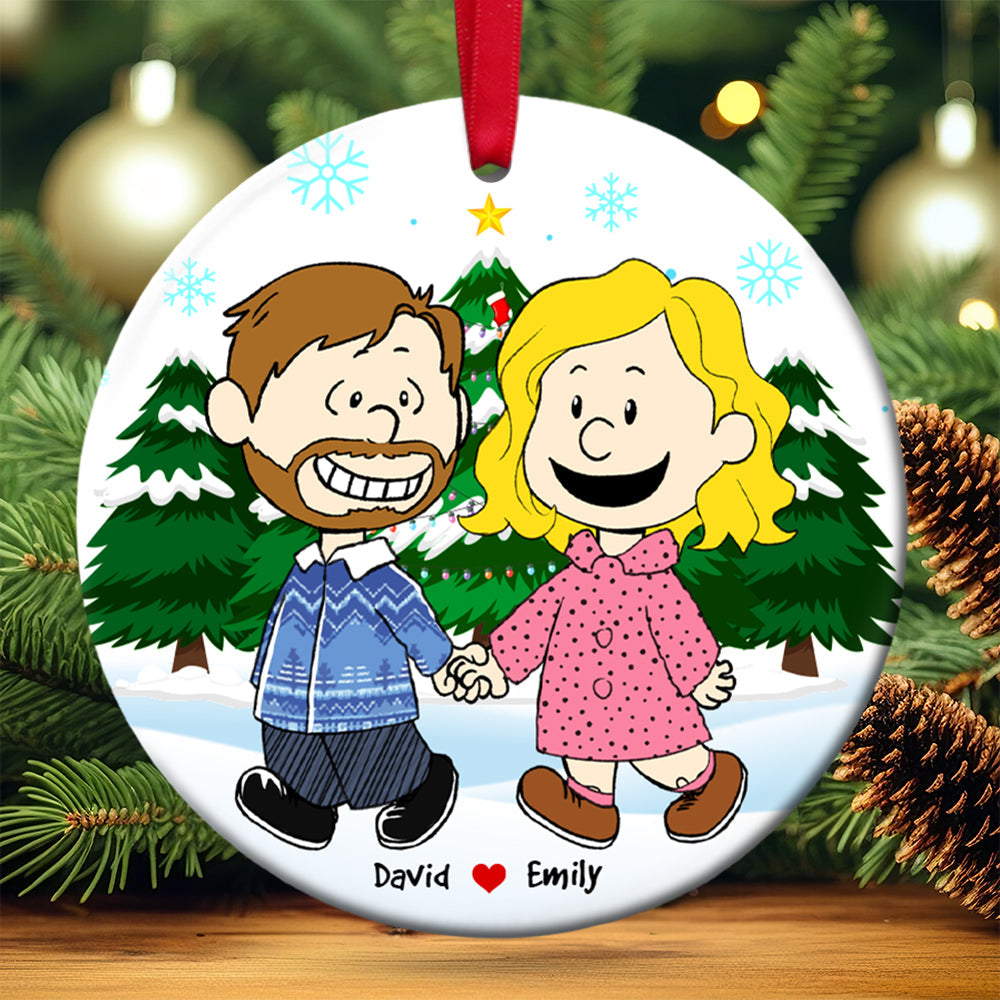 Personalized Cartoon Couple Ornament - Hand in Hand Ceramic Keepsake for Valentine's Day Gifts Ornament PopCulturePrints