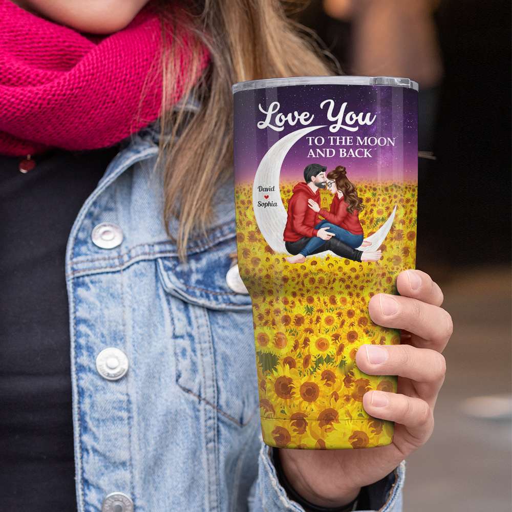 Personalized Couple Tumbler - Love You to the Moon and Back Tumbler Cup PopCulturePrints