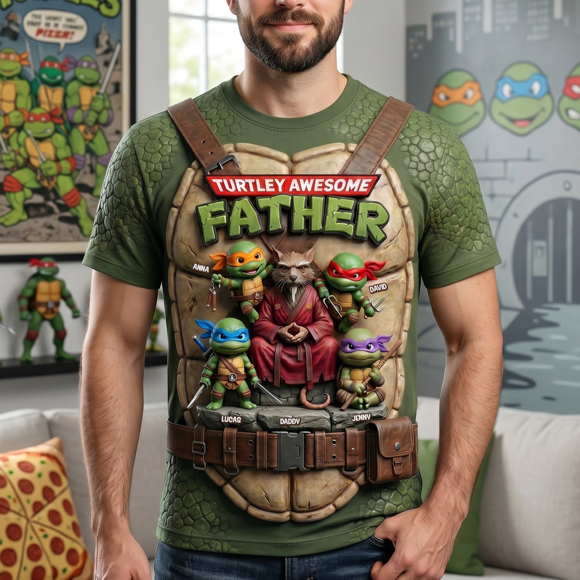 Turtley Awesome Father Shirt - Personalized Gift for Dad and Grandpa AOP Products PopCulturePrints