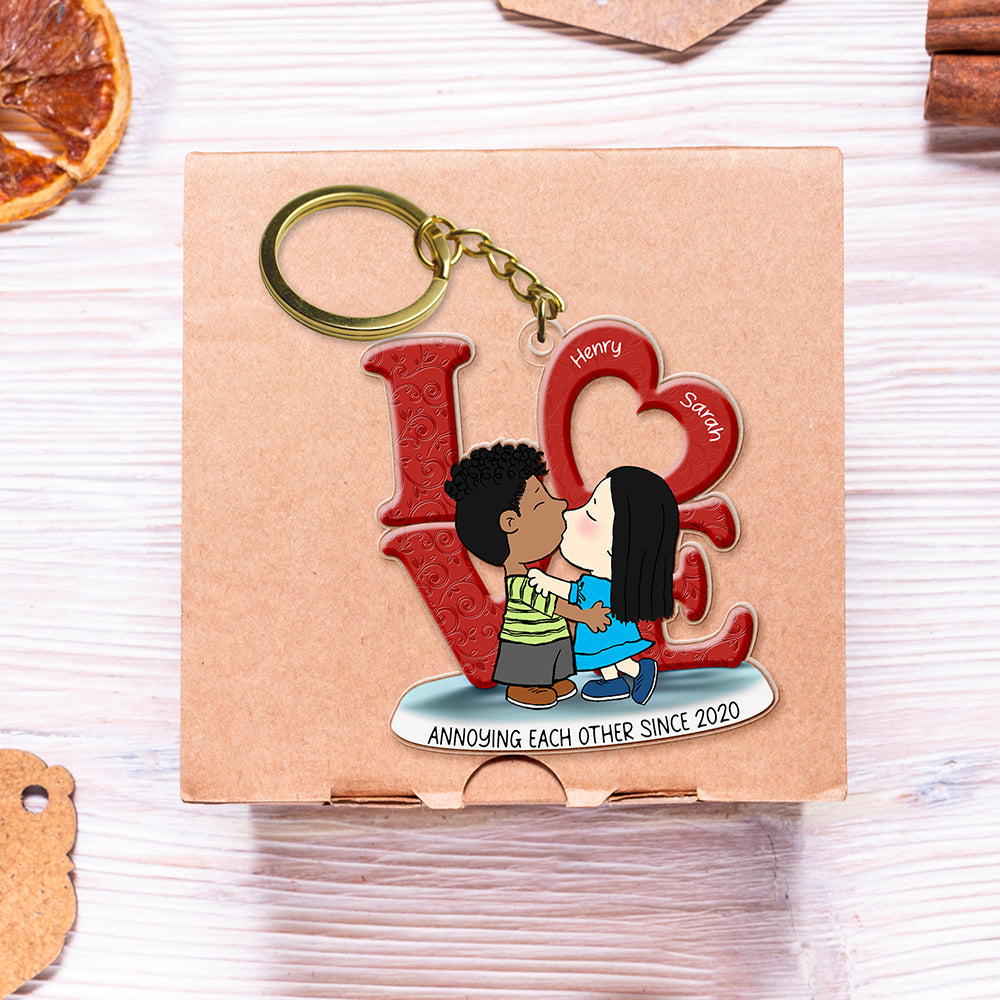 Unique Personalized Couple Keychain - Kissing Love Design Gift for Valentine's Day Gifts Keychains PopCulturePrints