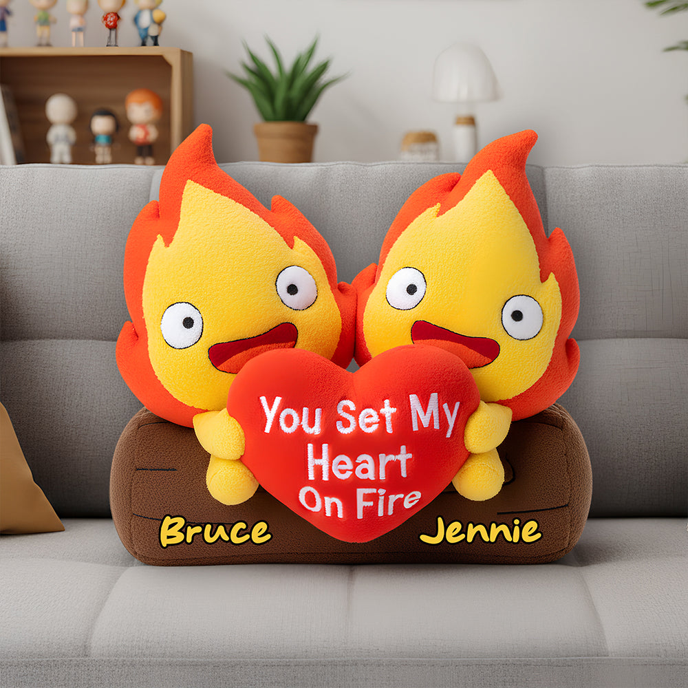 You Set My Heart On Fire - Custom Flame Couple Pillow Pillow PopCulturePrints