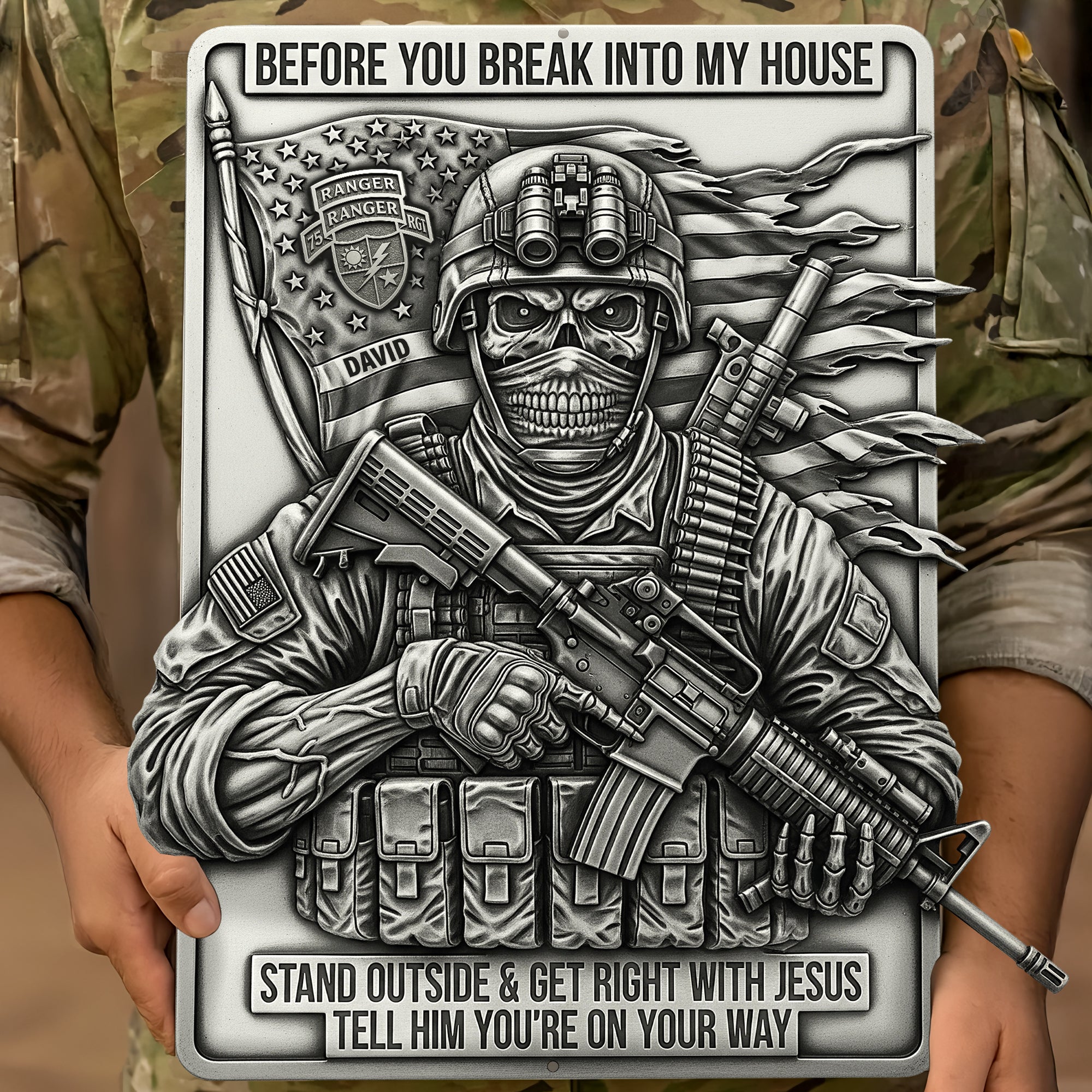 Before You Break Into My House - Personalized Veteran Metal Sign Metal Signs PopCulturePrints