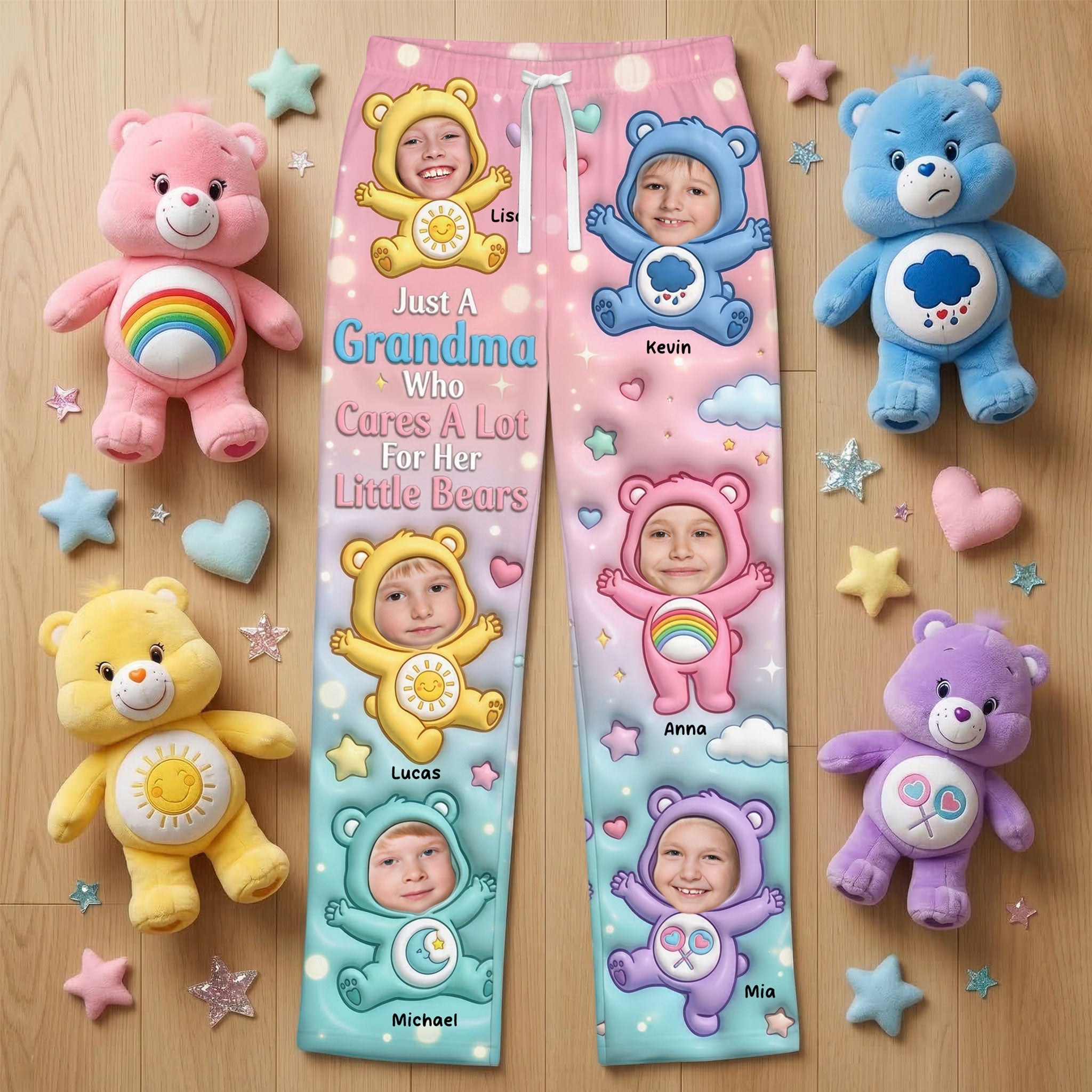 Just A Grandma Who Cares A Lot - Custom Photo Pajama Pants for Grandmas Pajama Pant PopCulturePrints