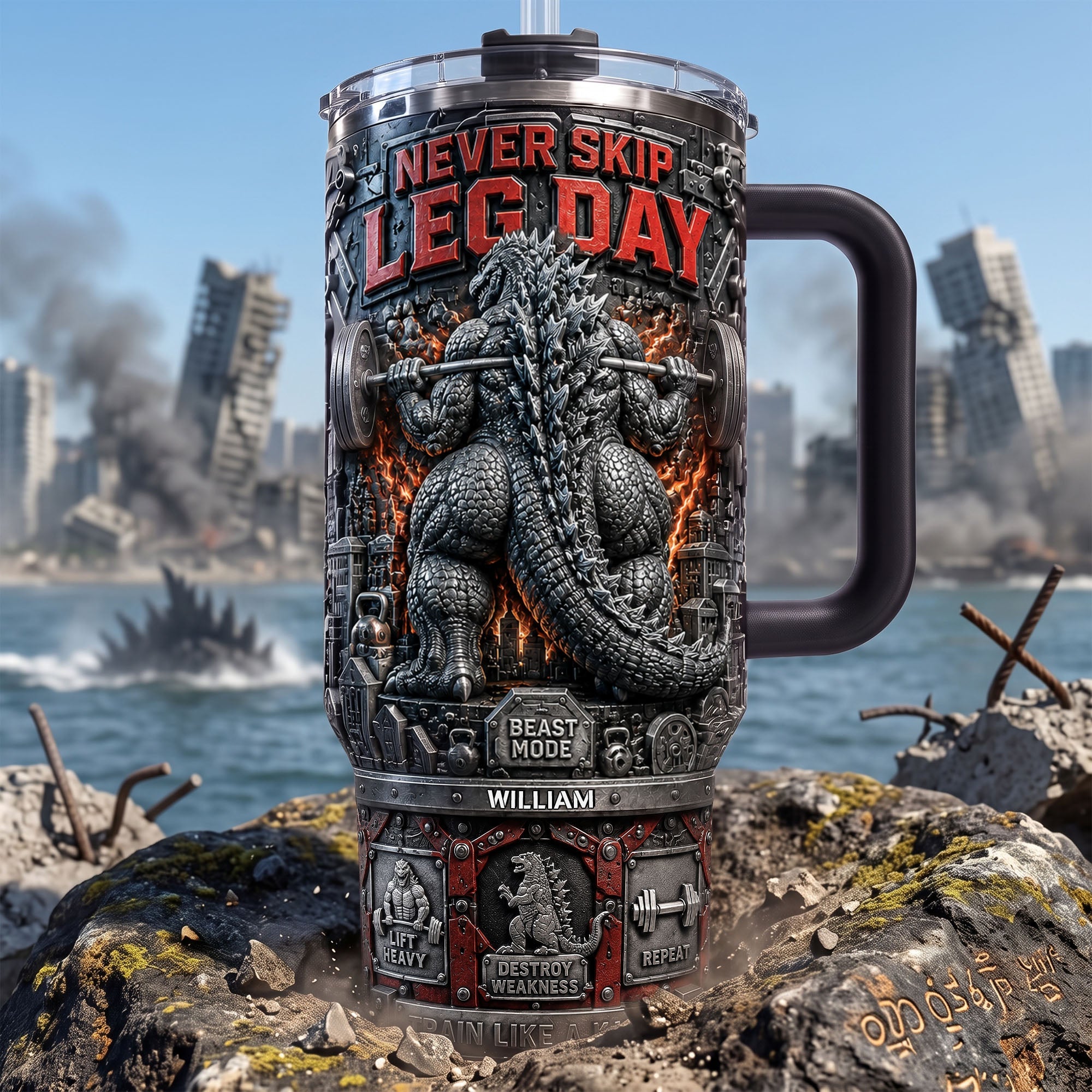 Never Skip Leg Day - Fun Leg Squat 40oz Tumbler With Handle - Personalized Gift for Gym Enthusiasts Tumbler Cup PopCulturePrints