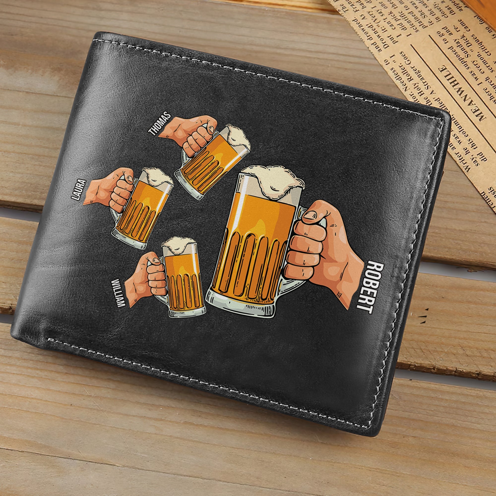 Personalized PU Leather Wallet for Dad - Beer Mug Design Leather Wallet PopCulturePrints