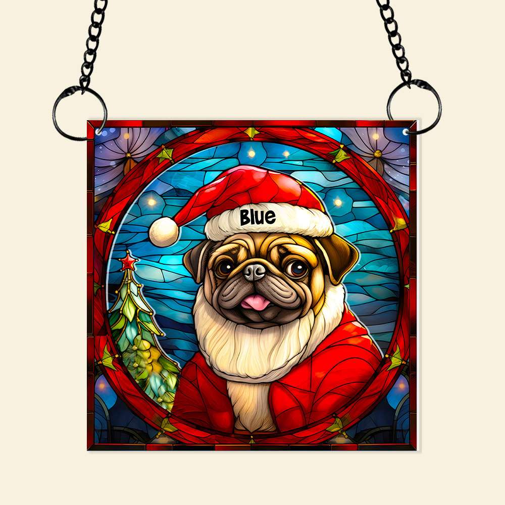 Personalized Pug Dog Christmas Suncatcher Ornament - Festive Gifts for Dog Lovers