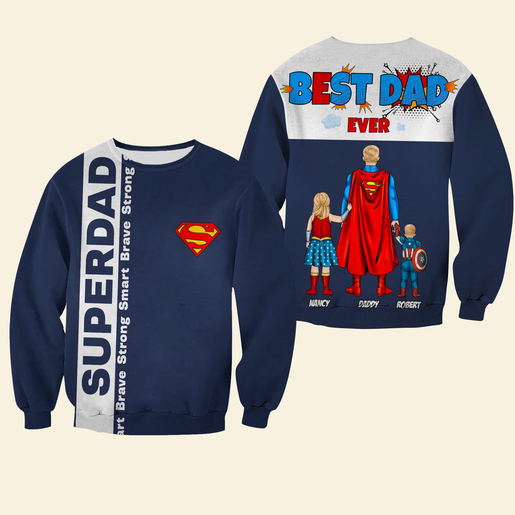 Best Dad Ever - Personalized Super Dad Shirt - Custom Gift for Dads, Fathers, and Superheroes AOP Products PopCulturePrints