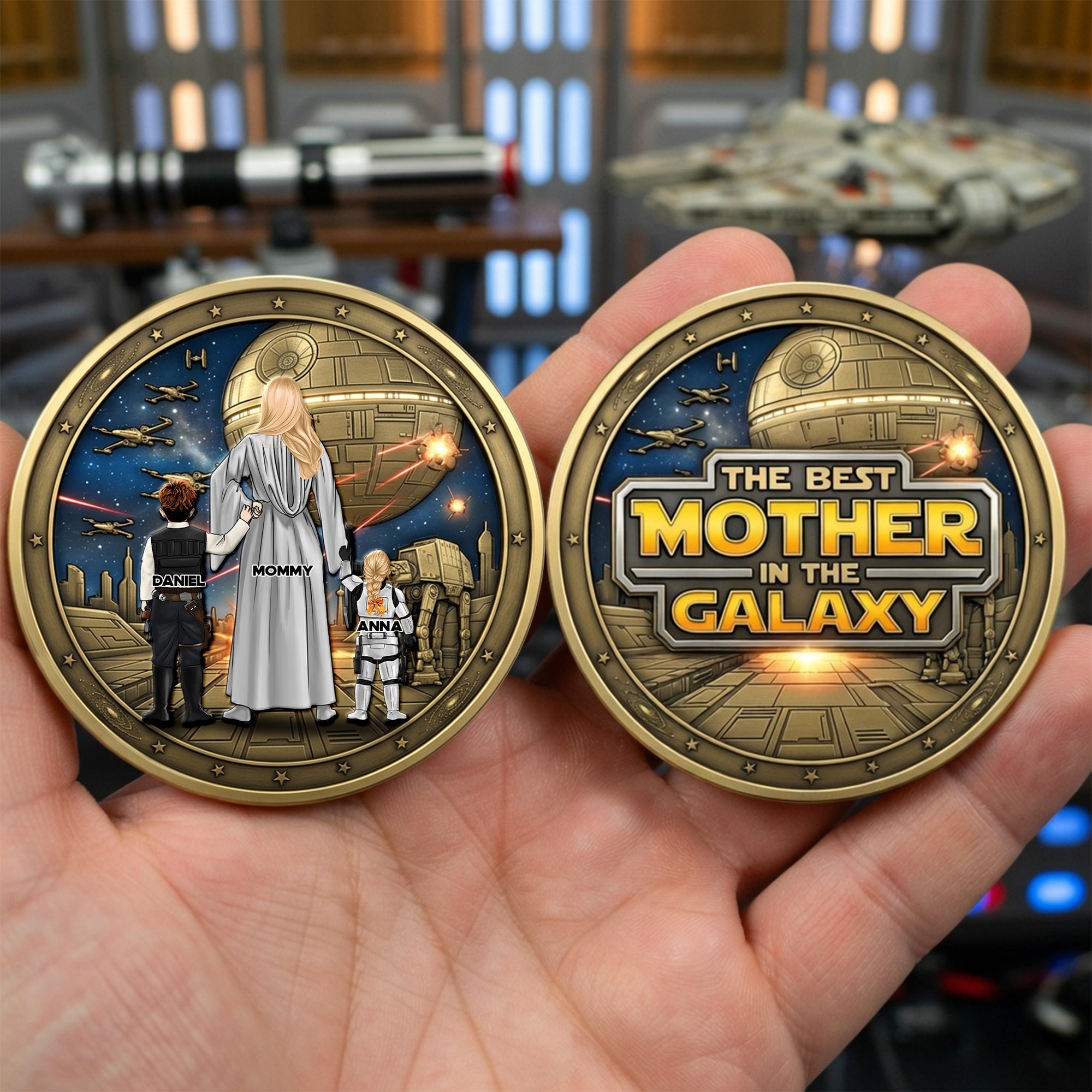 "The Best Mother in the Galaxy" - Personalized Metal Coin for Moms and Grandmas Coin PopCulturePrints