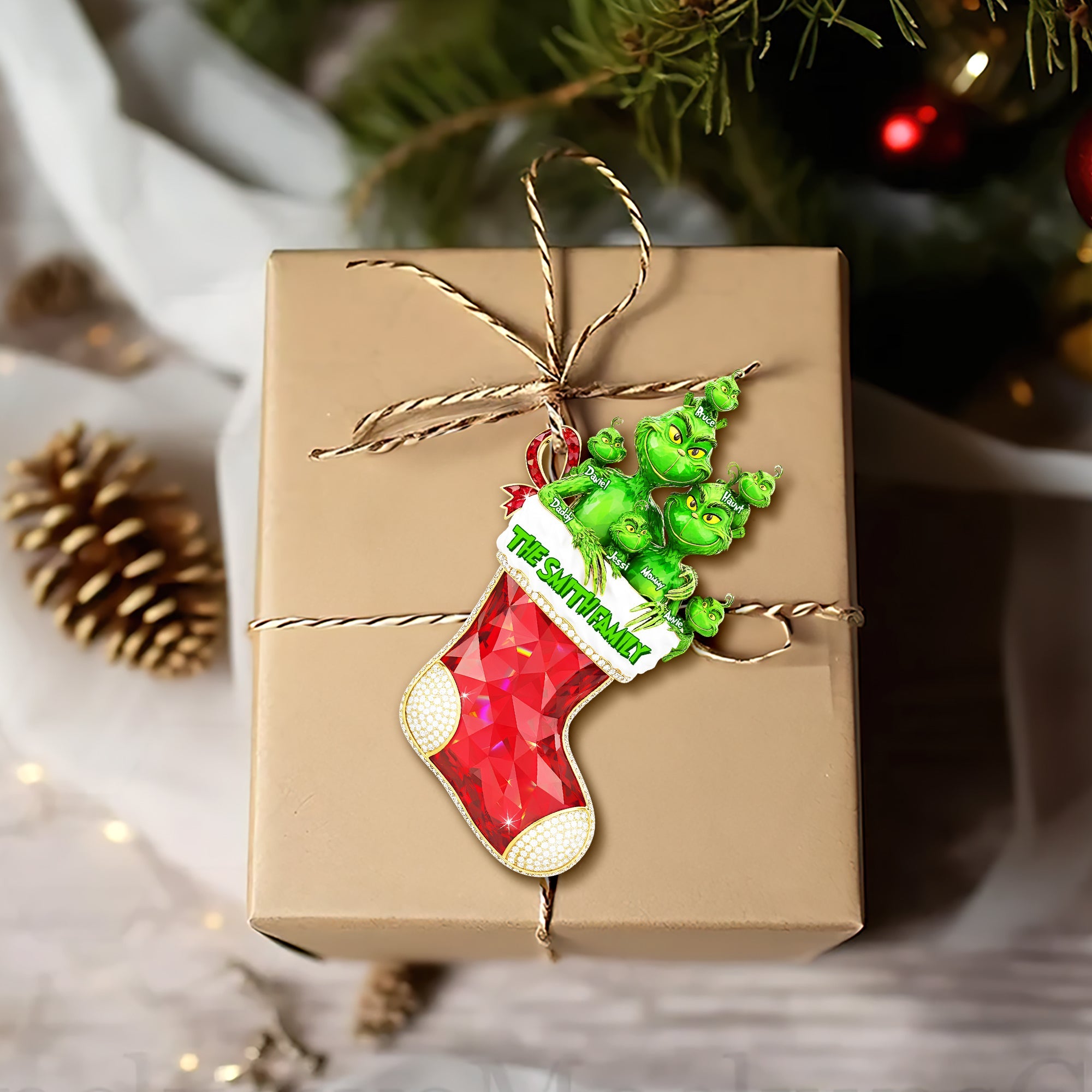 "Celebrate Family in Style" - Personalized Green Monster Family Tree Ornament - Custom Gift for Family Members Ornament PopCulturePrints