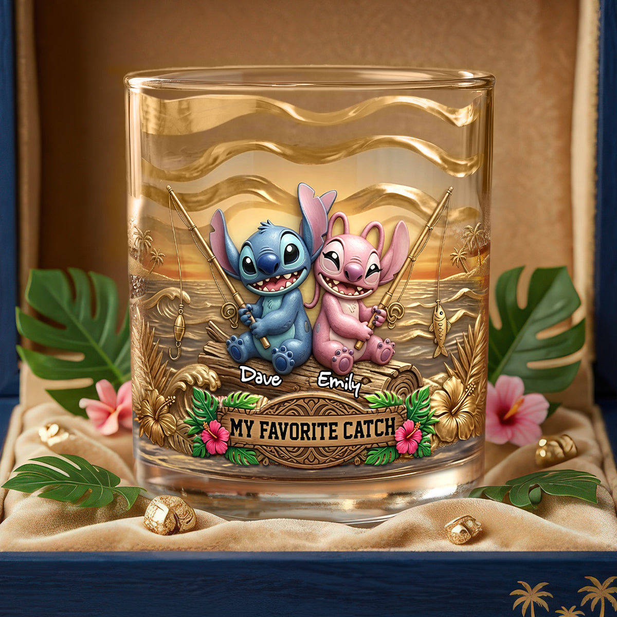 My Favorite Catch Round Glass - Personalized Gift for Couples Glass PopCulturePrints