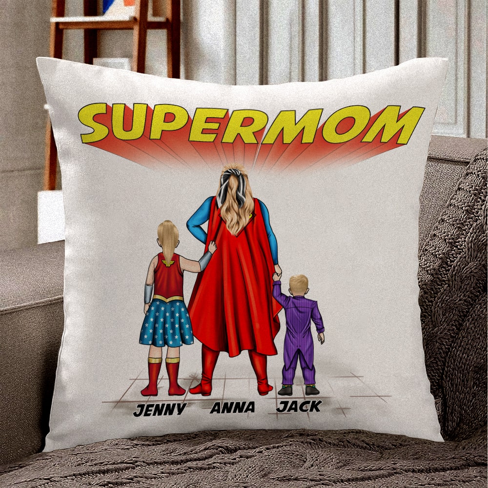 Supermom Family Personalized Pillow - Custom Gift for Loved Ones Pillow PopCulturePrints