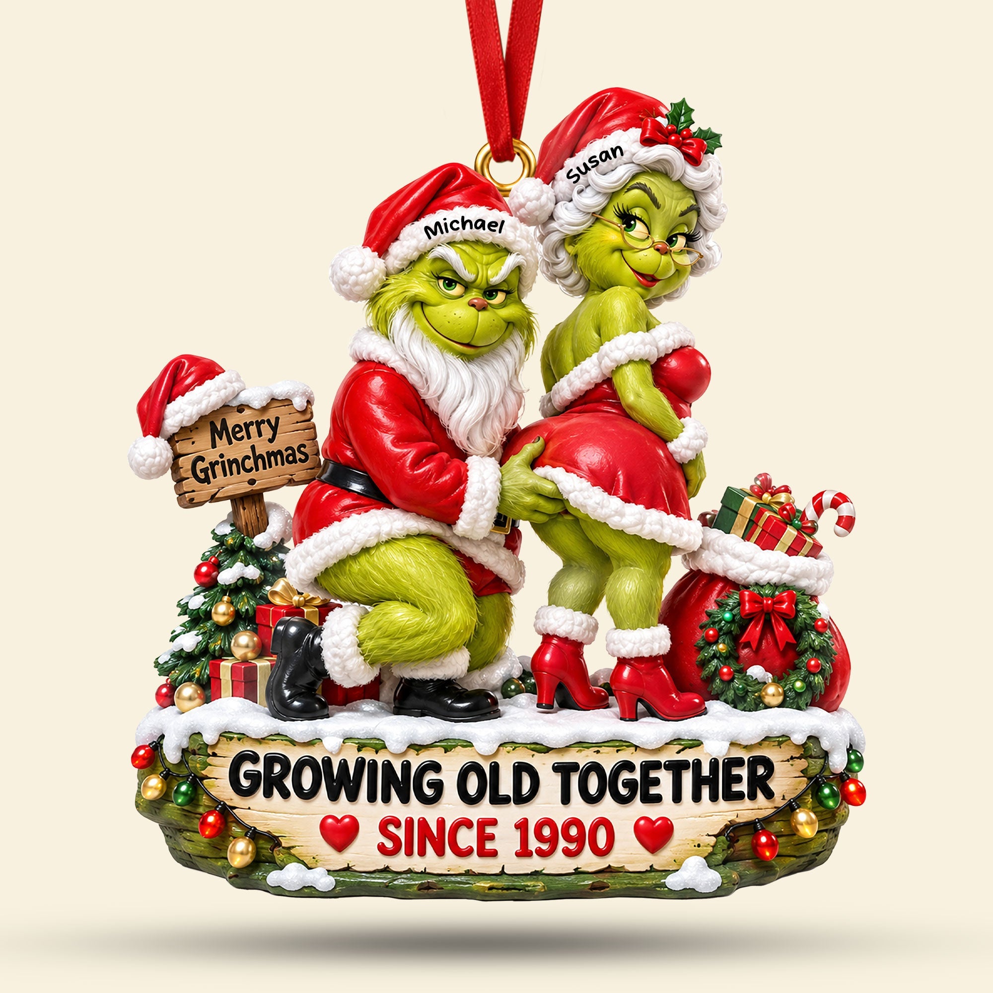 Growing Old Together Christmas Acrylic Ornament - Personalized Gift for Couples