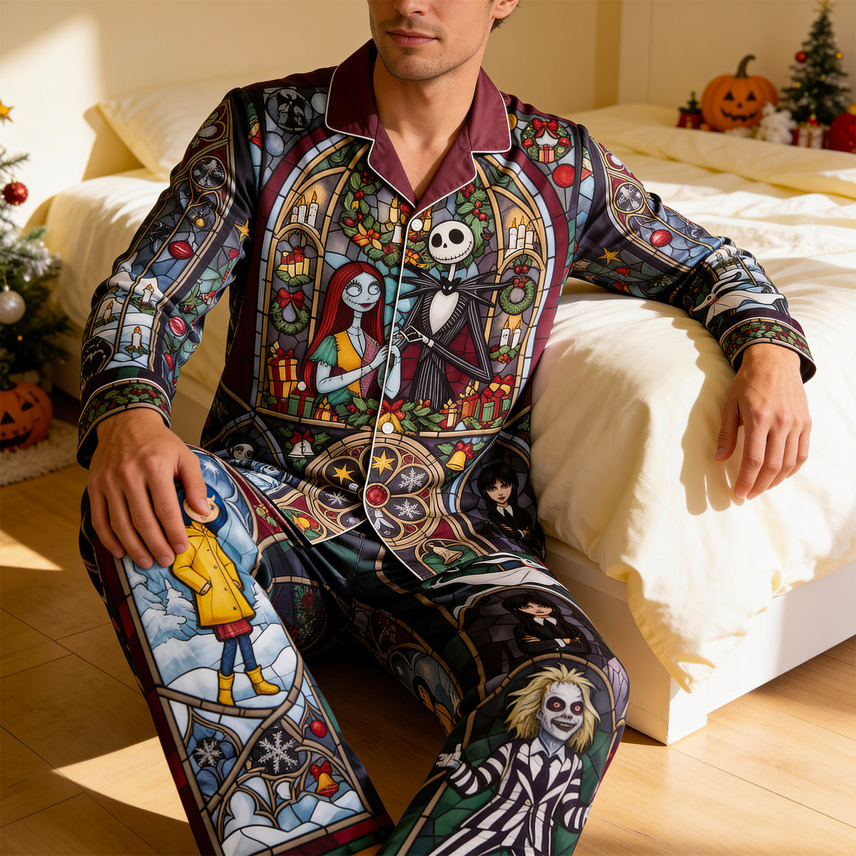 "Embrace the Spookiness!" - Personalized Spooky Pajama Set for Halloween - A Unique Gift for Friends and Family