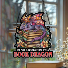 Load image into Gallery viewer, Personalized Book Lover Suncatcher Ornament - Book Dragon Design Ornament PopCulturePrints
