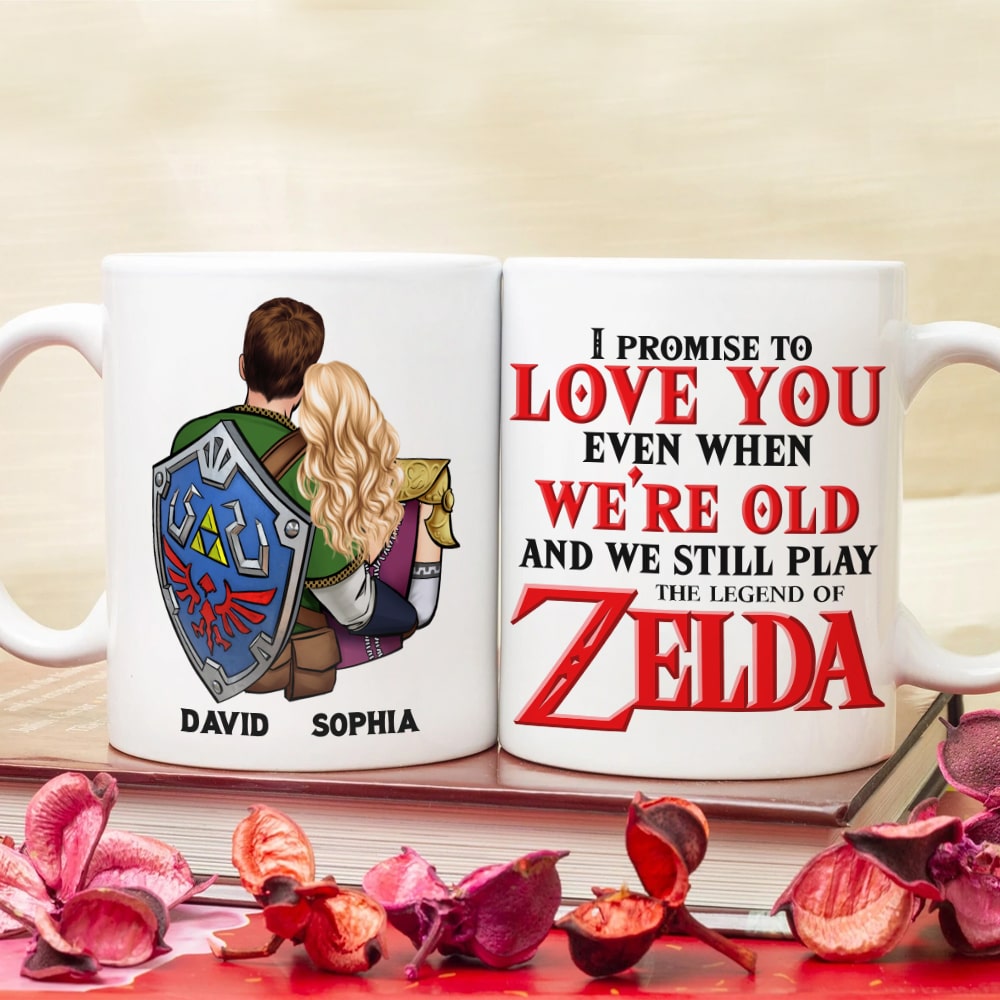 Personalized Gamer Couple Mug - 'I Promise to Love You' - Zelda Lovers Coffee Mug PopCulturePrints