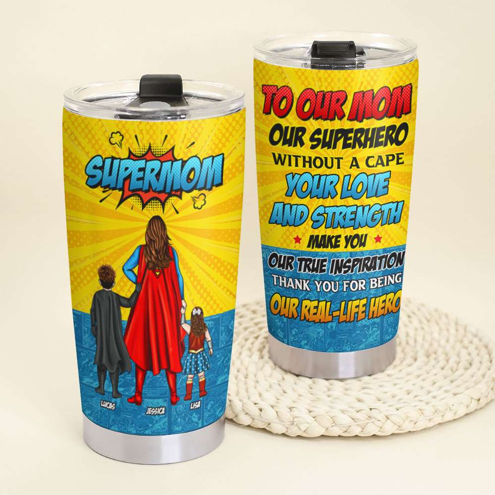 Supermom Personalized Tumbler - Custom Gift for Mom Tumbler Cup PopCulturePrints