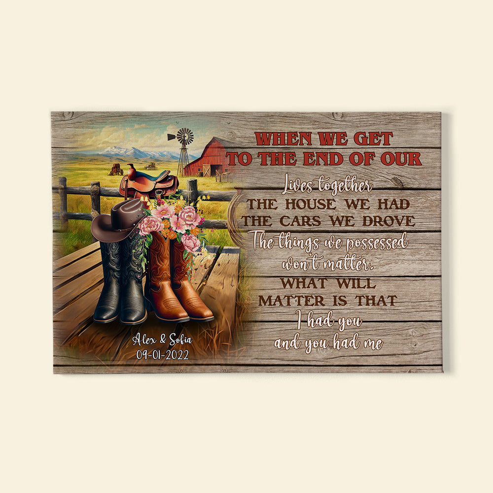 Personalized Cowboy Couple Wall Art - Boots on Western Farm Canvas Poster & Canvas PopCulturePrints