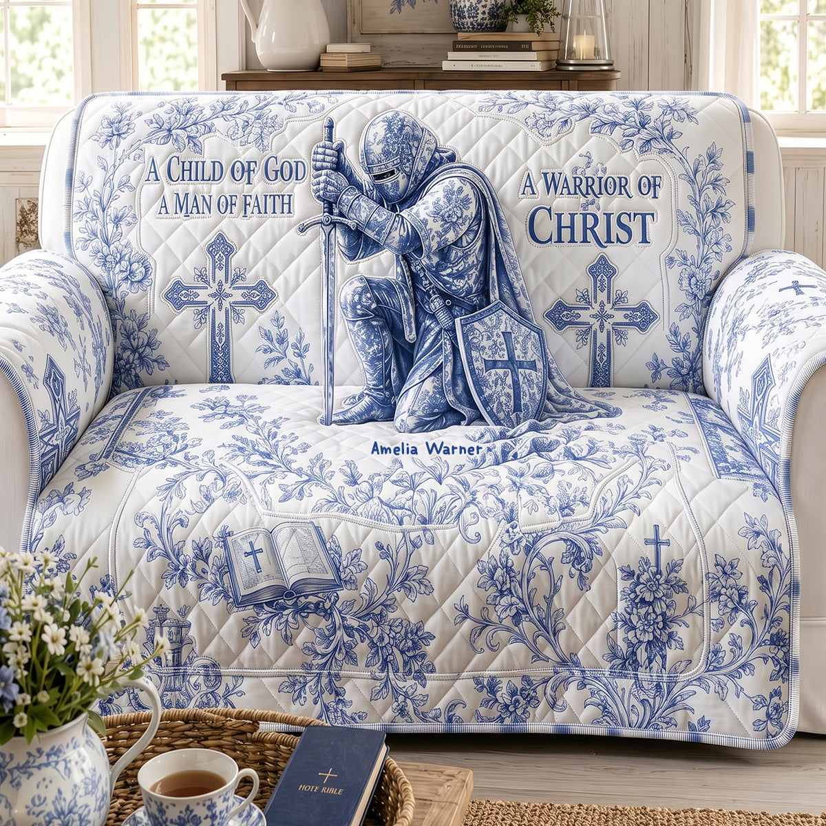 Sacred Templar Knight Toile De Jouy Quilted Sofa Cover, Personalized Gifts For Christians 02qhdt290626 Sofa Cover PopCulturePrints
