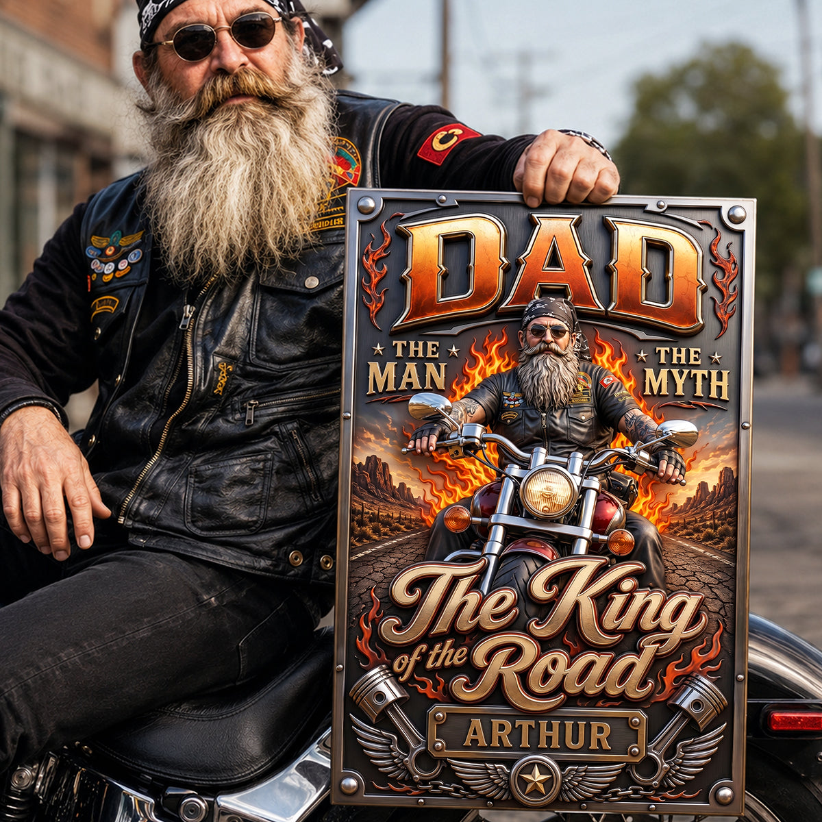 "Dad: The Man, The Myth, The King of the Road" - Custom Personalized Metal Sign for Dad Metal Signs PopCulturePrints
