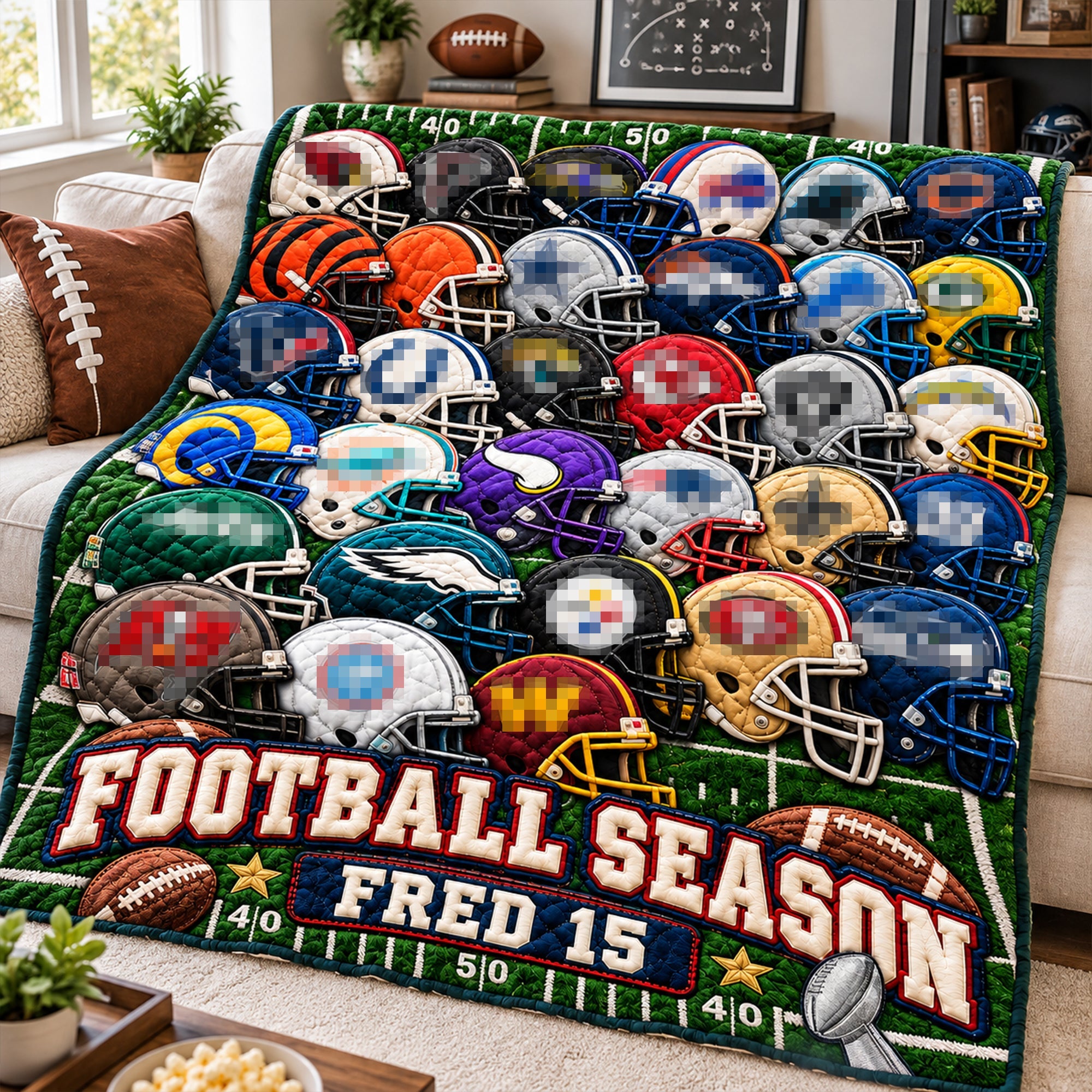 Embrace the Season: Personalized Team Helmet Blanket - Perfect Gift for Sports Fans