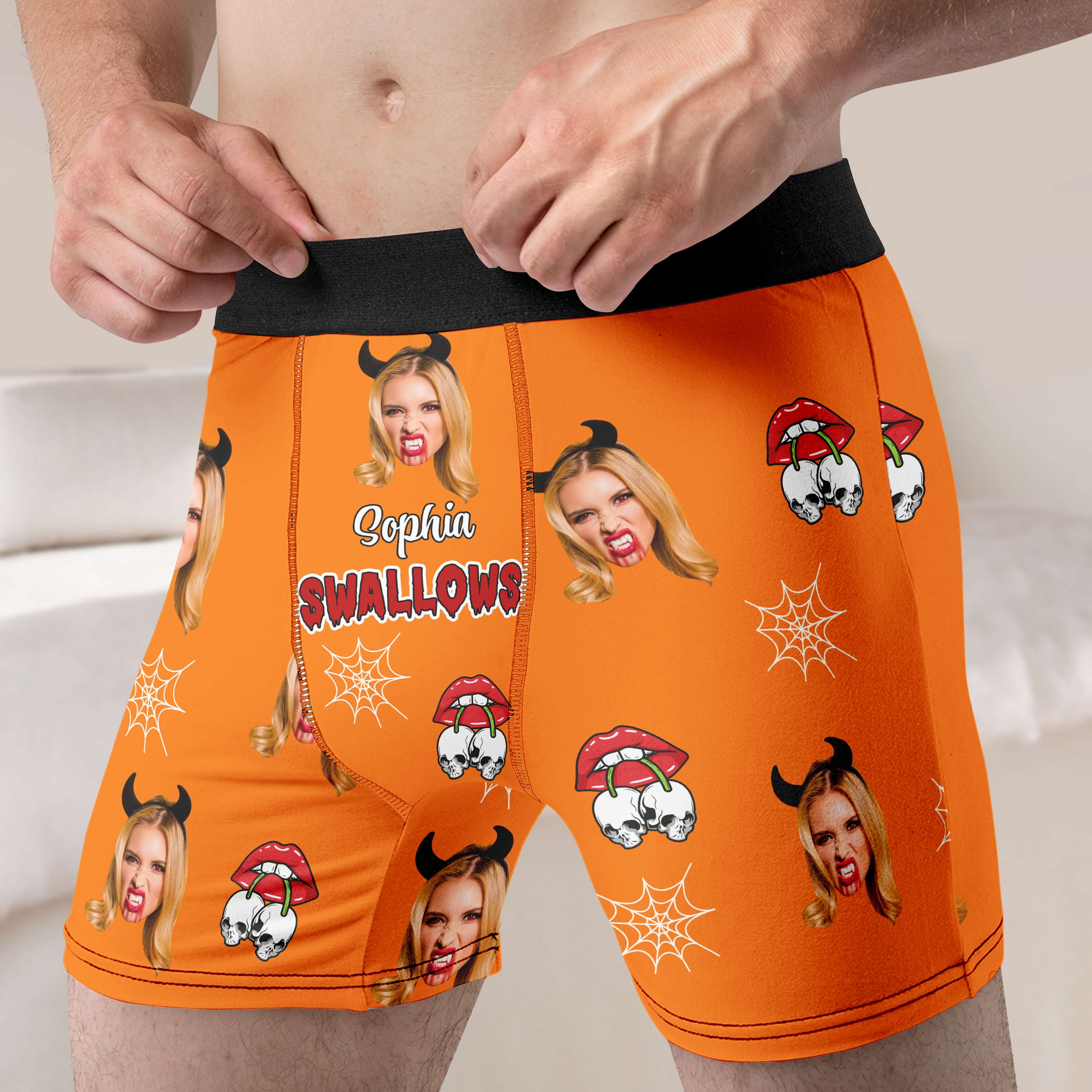 Custom Halloween Couple Boxer Briefs - Personalized Face Photo Underwear