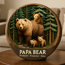 Load image into Gallery viewer, “Papa Bear: Husband, Protector, Hero” - Personalized Wall Plaque, Gift for Dad, Grandpa, and Father Shaped Plaques PopCulturePrints
