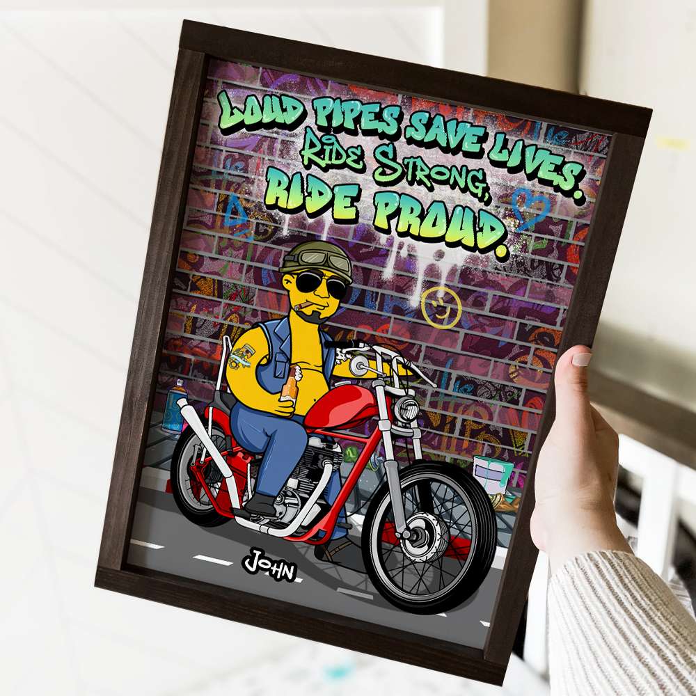 Personalized Cartoon Biker Canvas - Loud Pipes Save Lives Poster & Canvas PopCulturePrints