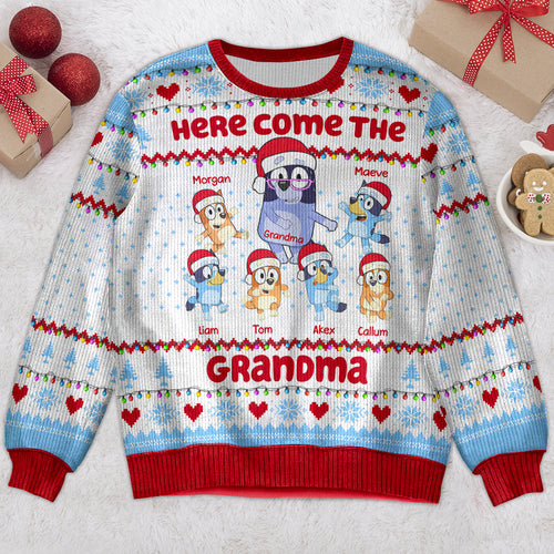 Personalized Grandma Christmas Sweater with Cartoon Characters AOP Products PopCulturePrints