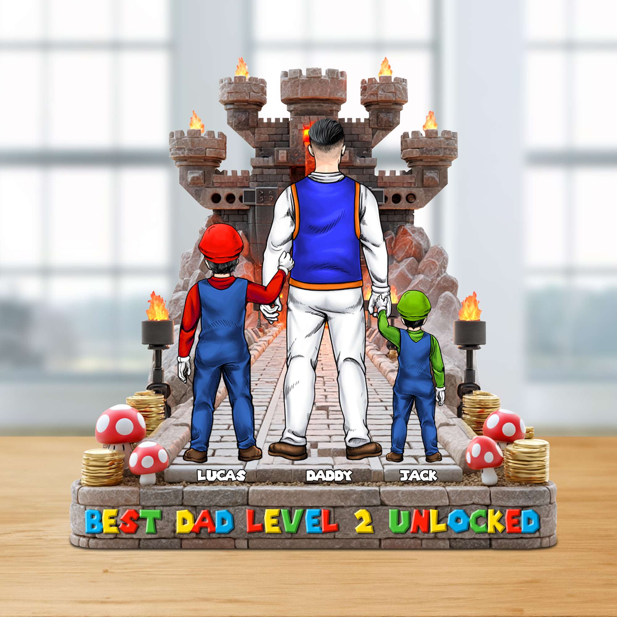 "Level Up Your Dad's Game!" - Personalized Dad Level Unlocked Acrylic Plaque - Unique Gift for Dads, Grandpas, and More Shaped Plaques PopCulturePrints