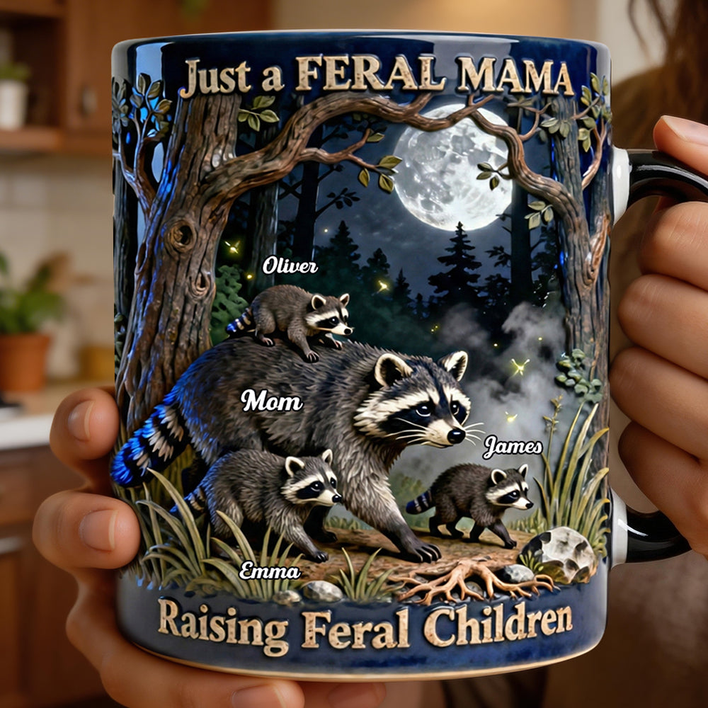 Just a FERAL MAMA - Custom Funny Raccoon Mom Coffee Mug - Perfect Gift for Mom, Grandma & Mothers Coffee Mug PopCulturePrints