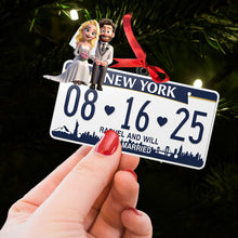 Load image into Gallery viewer, “Celebrate Your Love Story” - Personalized Married Couple License Plate Ornament - Unique Gift for Newlyweds, Couples, Anniversaries Ornament PopCulturePrints
