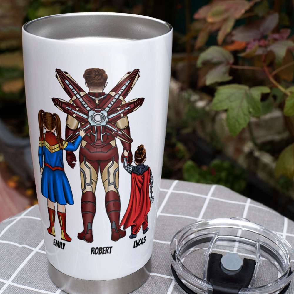 Personalized Superhero Dad Tumbler - Custom Father's Day Gift