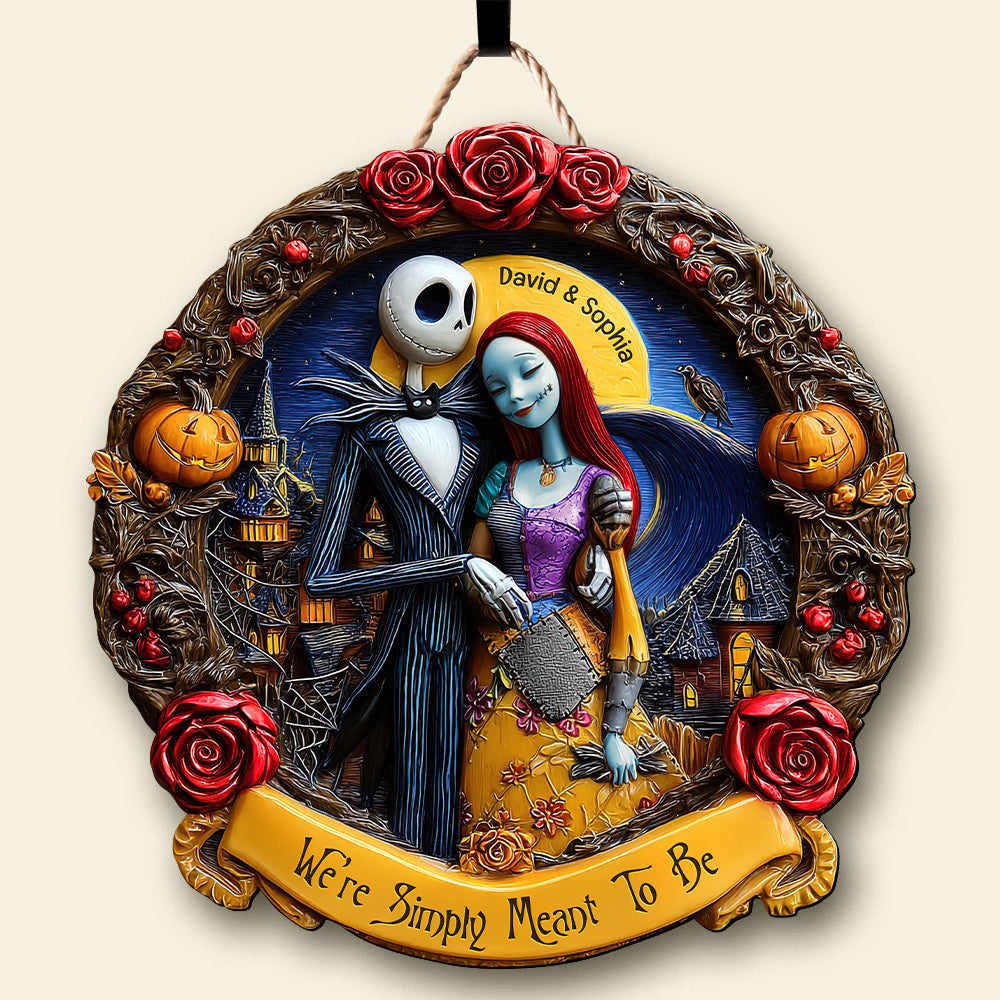 We're Simply Meant To Be - Personalized Horror Couple Wood Sign Wood Sign PopCulturePrints