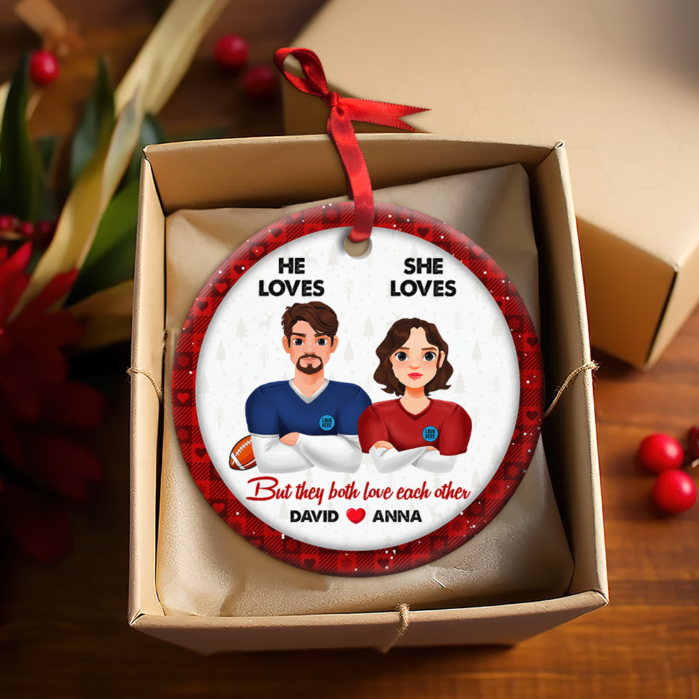 Customized Christmas Ornaments for Football-Loving Couples - Valentine's Day Gifts Ornament PopCulturePrints