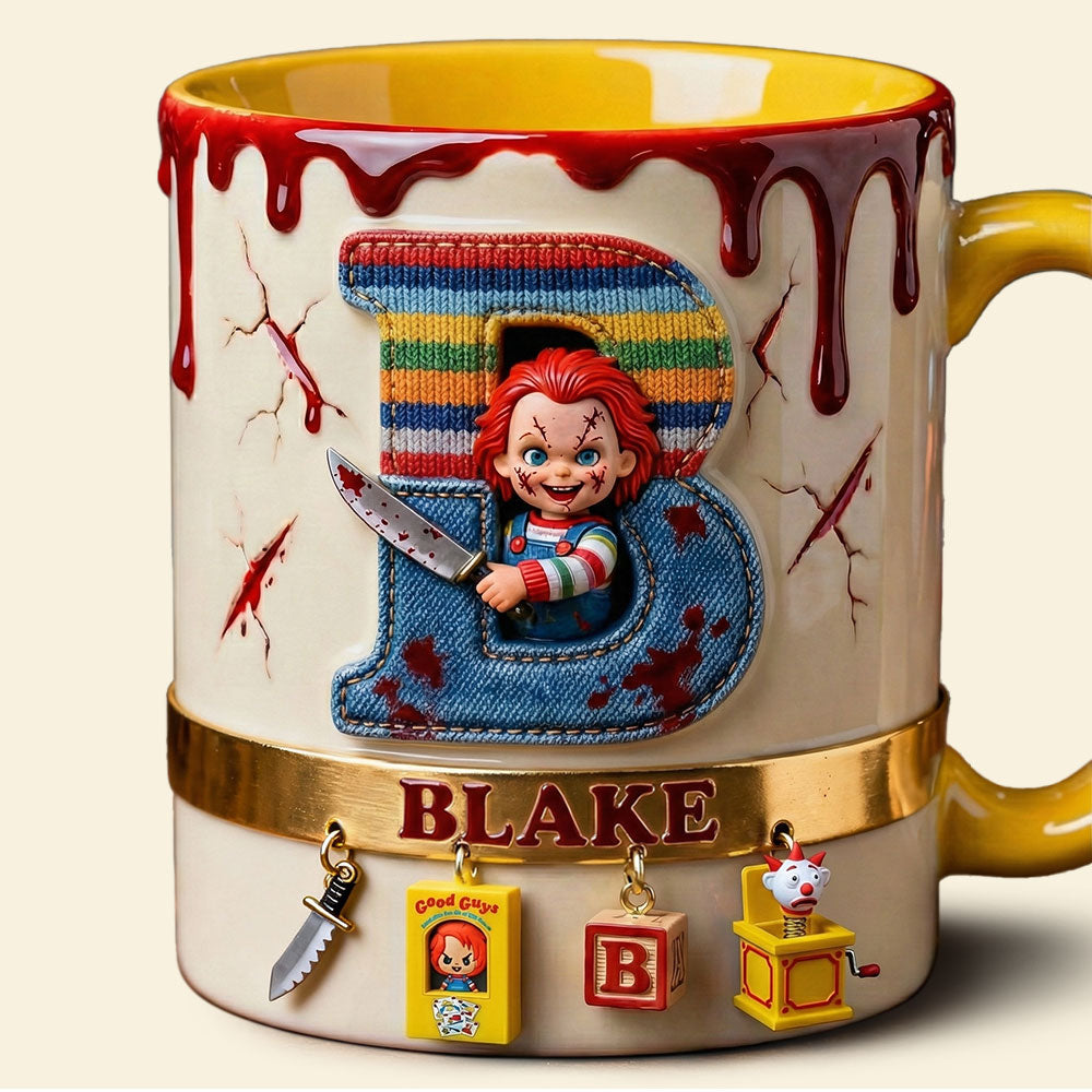 “Unleash Your Inner Horror!” - Playful Horror Alphabet Initial Letter Accent Mug - Personalized Gift for Halloween Lovers, Horror Fans, and Unique Gift Seekers Coffee Mug PopCulturePrints